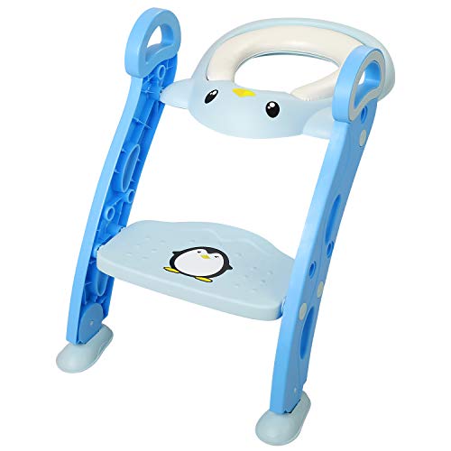 Amzdeal Asiento WC Escalera para Niño Aseo Asiento para Bebes con Escalera Plegable Asiento Escalera Adaptador de wc Orinal Formación Bebé