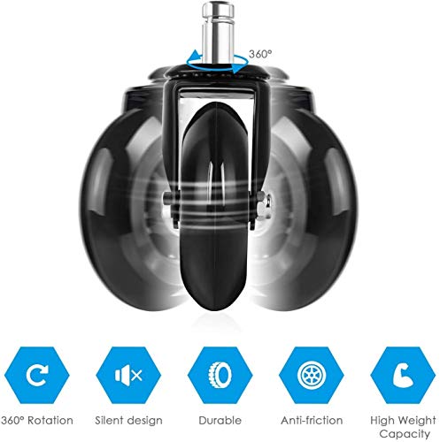 Amzdeal Ruedas para Sillas de Oficina 5 Pcs-11mm Ruedas de Giratoria de 360 ° Caster Silencioso, Ajuste universal Adecuado para Todos los Suelos Incluida la Madera Dura, Carga total 295 kg/650 lbs