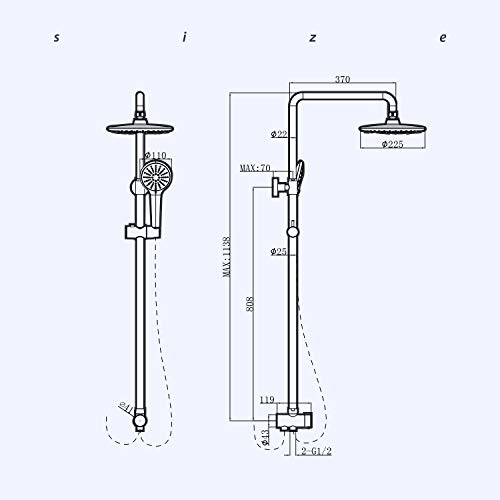 Amzdeal Sistema de ducha, Columna de Ducha de pared, Set de Ducha para baño Acero Inoxidable, incluida ducha de mano con 3 funciones, ducha fija, Barra de Ducha, Dos mangueras de PVC/S-02