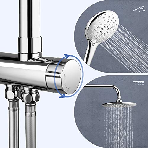 Amzdeal Sistema de ducha, Columna de Ducha de pared, Set de Ducha para baño Acero Inoxidable, incluida ducha de mano con 3 funciones, ducha fija, Barra de Ducha, Dos mangueras de PVC/S-02 Amzdeal Sistema de ducha, Columna de Ducha de pared, Set de Ducha para baño Acero Inoxidable, incluida ducha de mano con 3 funciones, ducha fija, Barra de Ducha, Dos mangueras de PVC/S-02