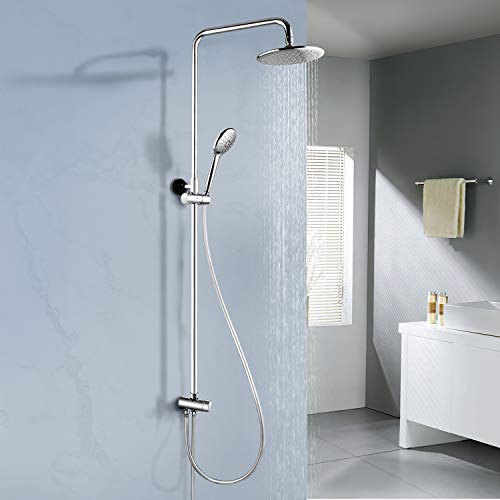 Amzdeal Sistema de ducha, Columna de Ducha de pared, Set de Ducha para baño Acero Inoxidable, incluida ducha de mano con 3 funciones, ducha fija, Barra de Ducha, Dos mangueras de PVC/S-02 Amzdeal Sistema de ducha, Columna de Ducha de pared, Set de Ducha para baño Acero Inoxidable, incluida ducha de mano con 3 funciones, ducha fija, Barra de Ducha, Dos mangueras de PVC/S-02