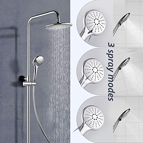 Amzdeal Sistema de ducha, Columna de Ducha de pared, Set de Ducha para baño Acero Inoxidable, incluida ducha de mano con 3 funciones, ducha fija, Barra de Ducha, Dos mangueras de PVC/S-02