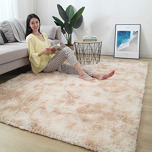 AMZERO Alfombras de Vinilo 130x220cm Alfombras Vinilicas Alfombras Salon Grandes Baratas Pelo Largo Fluffy Alfombra para Sala de Estar, Dormitorio, sofá, Suelo, Beige