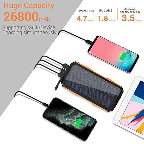 AMZGO Cargador Solar Móvil 26800mAh Power Bank Batería Externa Banco de Energía Portátil,18W PD 2 Puertos de Salida 2 LED Linterna USB Cargador Rápido de Teléfono Celular para Viajes, Camping, etc