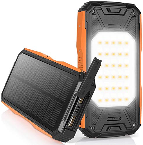 AMZGO Cargador Solar Móvil 26800mAh Power Bank Batería Externa Banco de Energía Portátil,18W PD 2 Puertos de Salida 2 LED Linterna USB Cargador Rápido de Teléfono Celular para Viajes, Camping, etc