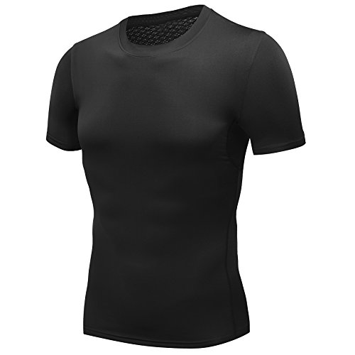 AMZSPORT Camiseta de compresión de Mangas Corta para Hombre Deportes de Secado Rápido Funcionamiento Baselayer Plata M