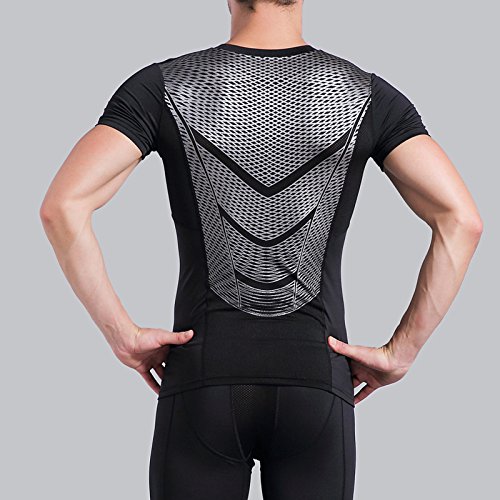 AMZSPORT Camiseta de compresión de Mangas Corta para Hombre Deportes de Secado Rápido Funcionamiento Baselayer Plata M