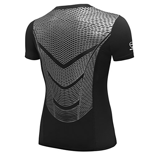 AMZSPORT Camiseta de compresión de Mangas Corta para Hombre Deportes de Secado Rápido Funcionamiento Baselayer Plata M