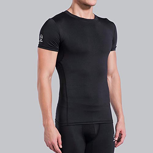 AMZSPORT Camiseta de compresión de Mangas Corta para Hombre Deportes de Secado Rápido Funcionamiento Baselayer Plata M