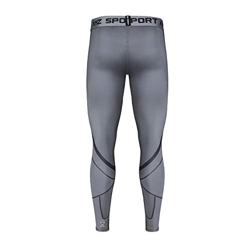 AMZSPORT Pantalones de Compresion Hombre Deporte Mallas Running de Secado Rápido, Gris L