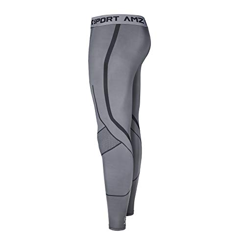 AMZSPORT Pantalones de Compresion Hombre Deporte Mallas Running de Secado Rápido, Gris L