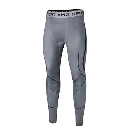 AMZSPORT Pantalones de Compresion Hombre Deporte Mallas Running de Secado Rápido, Gris L