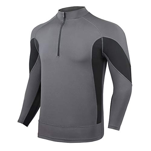 AMZSPORT Sudaderas Hombre Camiseta Deportiva de Manga Larga con Cremallera 1/4 para Correr Gimnasio Golf Ciclismo, Gris L