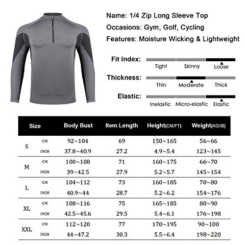 AMZSPORT Sudaderas Hombre Camiseta Deportiva de Manga Larga con Cremallera 1/4 para Correr Gimnasio Golf Ciclismo, Gris L