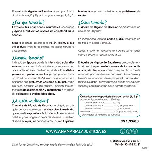 Ana Maria Lajusticia - Aceite de hígado de bacalao – 90 perlas aporte de VITAMINAS D, A y E y ácidos grasos omega 3. Envase para 30 días de tratamiento. Ana Maria Lajusticia - Aceite de hígado de bacalao – 90 perlas aporte de VITAMINAS D, A y E y ácidos grasos omega 3. Envase para 30 días de tratamiento.
