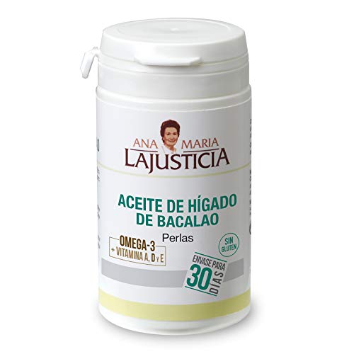 Ana Maria Lajusticia - Aceite de hígado de bacalao – 90 perlas aporte de VITAMINAS D, A y E y ácidos grasos omega 3. Envase para 30 días de tratamiento.
