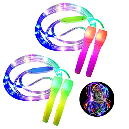 ANBET 2 Paquetes Cuerda de Salto con luz LED Longitud Ajustable y Tres Modos de luz Cuerda de Salto de Velocidad para niños, espectáculo de Luces, Fitness ANBET 2 Paquetes Cuerda de Salto con luz LED Longitud Ajustable y Tres Modos de luz Cuerda de Salto de Velocidad para niños, espectáculo de Luces, Fitness