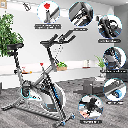 ANCHEER Bicicleta de Spinning, Bici estática Indoor de Volante de Inercia de 10 kg, Bicicletas de Ejercicio App Conexión Resistencia/Sillin Ajustable y Pantalla LCD para Ejercicio en Casa