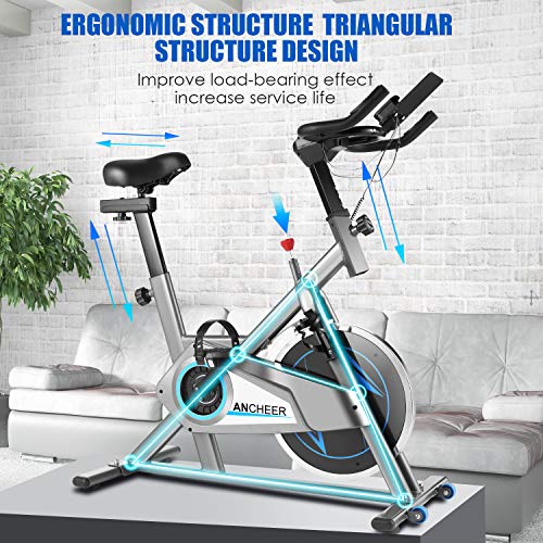 ANCHEER Bicicleta de Spinning, Bici estática Indoor de Volante de Inercia de 10 kg, Bicicletas de Ejercicio App Conexión Resistencia/Sillin Ajustable y Pantalla LCD para Ejercicio en Casa