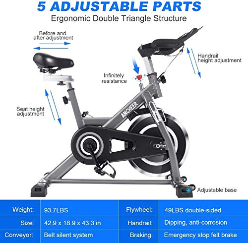 ANCHEER Bicicleta de Spinning Bici estática Indoor de Volante de Inercia de 22kg Bicicletas de Ejercicio App Conexión Resistencia/Sillin Ajustable y Pantalla LCD para Ejercicio en Casa