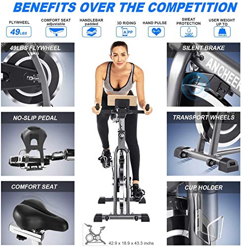 ANCHEER Bicicleta de Spinning Bicicleta Indoor de Volante de Inercia de 22kg Bicicletas de Ciclo con Conecto con App Resistencia Ajustable y Monitor LCD para Ejercicio en el Hogar (Plateado) ANCHEER Bicicleta de Spinning Bicicleta Indoor de Volante de Inercia de 22kg Bicicletas de Ciclo con Conecto con App Resistencia Ajustable y Monitor LCD para Ejercicio en el Hogar (Plateado)