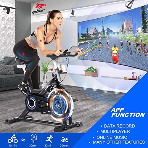 ANCHEER Bicicleta de Spinning Bicicleta Indoor de Volante de Inercia de 22kg Bicicletas de Ciclo con Conecto con App y Monitor LCD para Ejercicio en el Hogar Carga Peso Máximo: 120 kg (Negro)