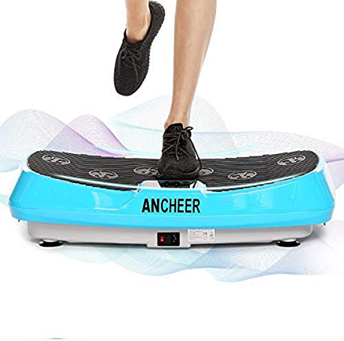 Ancheer Plataforma Vibratoria Fitness 3D Vibration | Gran Superficie Antideslizante Curvada | 2 Bandas Elásticas de Entrenamiento | Pantalla LCD (Azul 1)