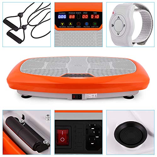 Ancheer Plataforma Vibratoria Fitness 3D Vibration | Gran Superficie Antideslizante Curvada | 2 Bandas Elásticas de Entrenamiento | Pantalla LCD (Naranja)