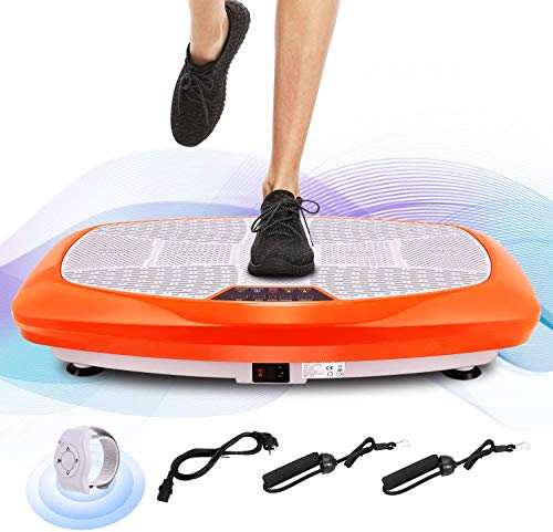 Ancheer Plataforma Vibratoria Fitness 3D Vibration | Gran Superficie Antideslizante Curvada | 2 Bandas Elásticas de Entrenamiento | Pantalla LCD (Naranja)