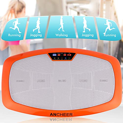 Ancheer Plataforma Vibratoria Fitness 3D Vibration | Gran Superficie Antideslizante Curvada | 2 Bandas Elásticas de Entrenamiento | Pantalla LCD (Naranja)