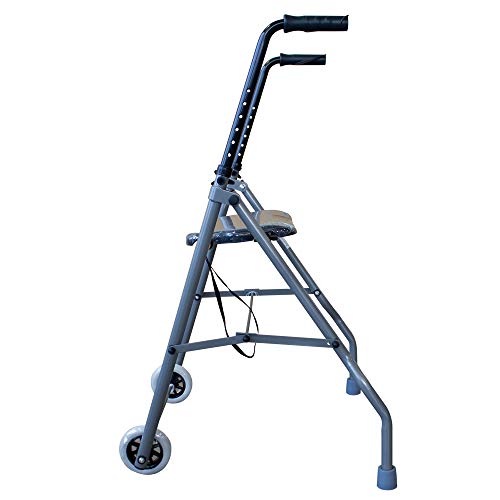 Andador de acero con dos ruedas y asiento acolchado | Ligero, plegable y seguro | Puños anatómicos y regulable en altura | Materiales de primera calidad | Peso máximo soportado 120 Kg