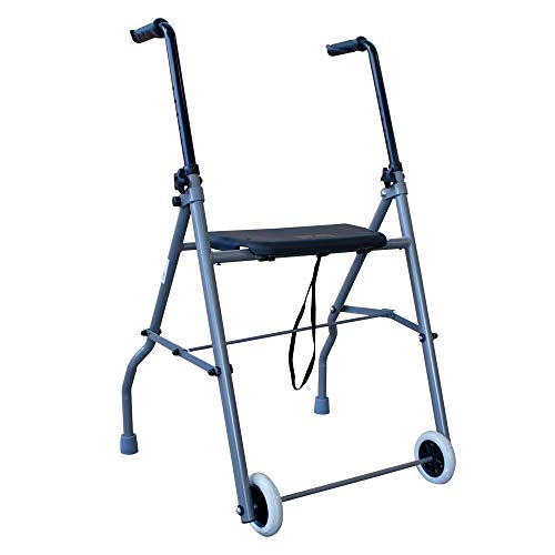 Andador de acero con dos ruedas y asiento acolchado | Ligero, plegable y seguro | Puños anatómicos y regulable en altura | Materiales de primera calidad | Peso máximo soportado 120 Kg