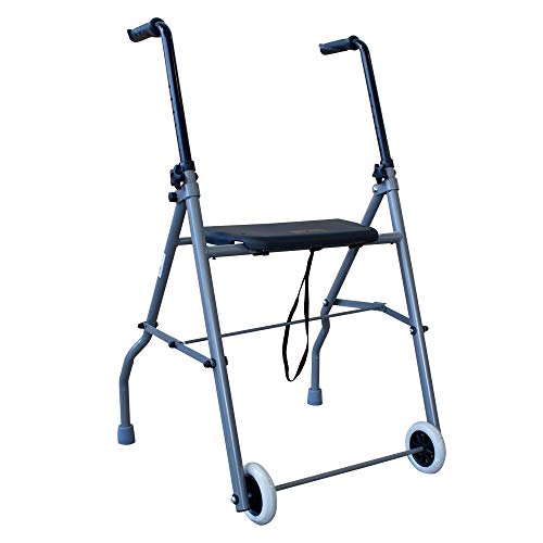 Andador de acero con dos ruedas y asiento acolchado | Ligero, plegable y seguro | Puños anatómicos y regulable en altura | Materiales de primera calidad | Peso máximo soportado 120 Kg Andador de acero con dos ruedas y asiento acolchado | Ligero, plegable y seguro | Puños anatómicos y regulable en altura | Materiales de primera calidad | Peso máximo soportado 120 Kg