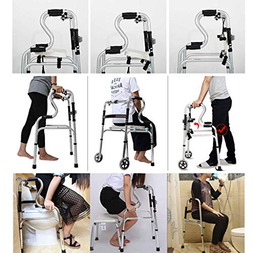 Andador portátil con Asiento y Rueda, Andador para Adultos, Andador Resistente a la obesidad para Ancianos, Andador de Altura Ajustable para Ancianos