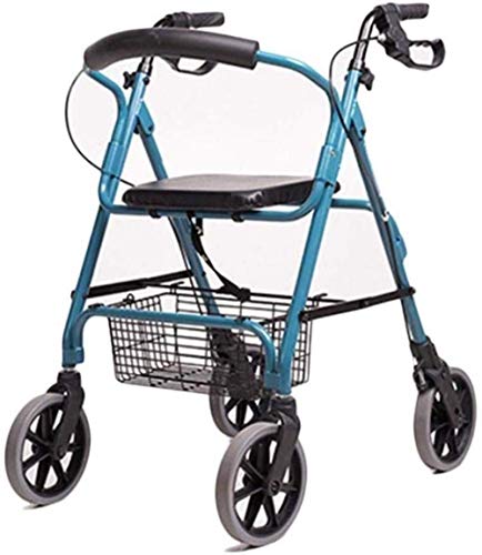 Andadores para discapacidad Andador para Ancianos Ligera Ancianos Ruedas Roller Walker con Acolchado del Respaldo del Asiento 4 Ruedas Plegable Carrito de la Compra