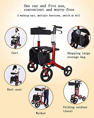 Andadores para discapacidad Roller Walker de 4 Ruedas con Asiento y Maletero Old Man Carrito de Compras de 360 Grados La Rueda Delantera se Puede Girar