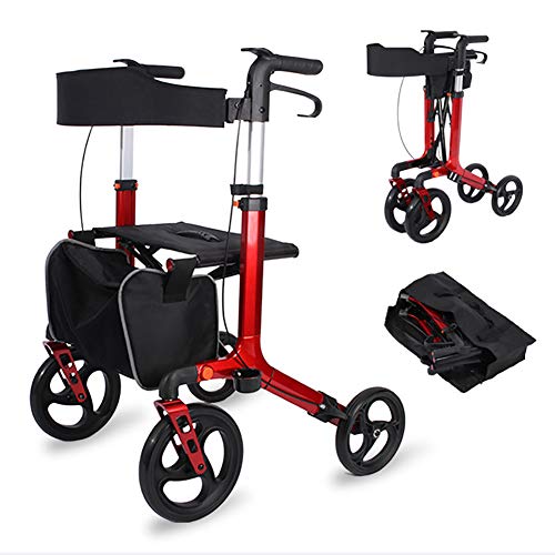 Andadores para discapacidad Roller Walker de 4 Ruedas con Asiento y Maletero Old Man Carrito de Compras de 360 Grados La Rueda Delantera se Puede Girar