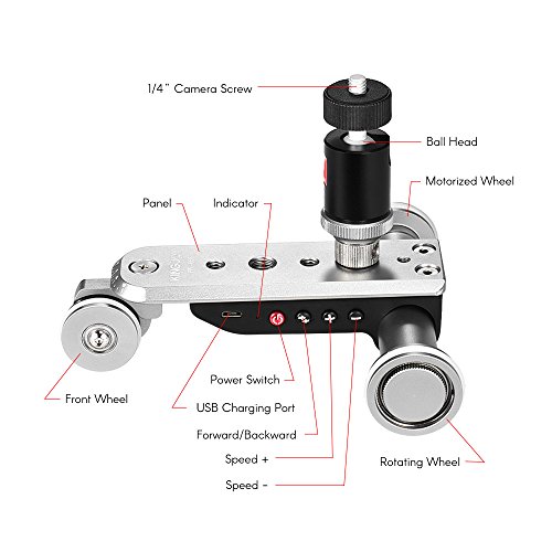 Andoer Kingjoy PPL-06S 3-Wheel Auto Dolly 5 Velocidades Motorizado Coche de Vídeo Patinador Deslizante con Batería Recargable del USB/Aleación de Aluminio Principal de la Bola,Max. Carga 4Kg