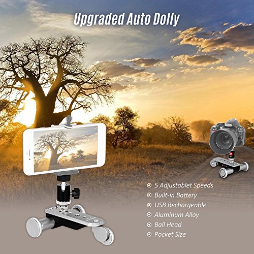 Andoer Kingjoy PPL-06S 3-Wheel Auto Dolly 5 Velocidades Motorizado Coche de Vídeo Patinador Deslizante con Batería Recargable del USB/Aleación de Aluminio Principal de la Bola,Max. Carga 4Kg