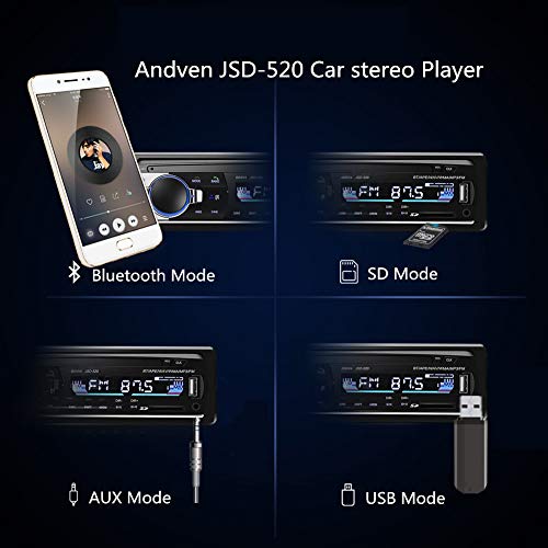 Andven Autoradio Bluetooth, 4×60W Manos Libres Radio Estéreo de Coche, Apoyo de Reproductor MP3, Llamadas Manos Libres, Función de Radio y de Archivo