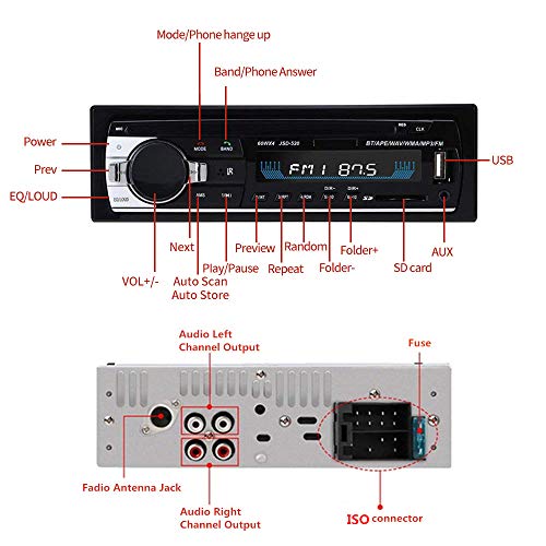 Andven Autoradio Bluetooth, 4×60W Manos Libres Radio Estéreo de Coche, Apoyo de Reproductor MP3, Llamadas Manos Libres, Función de Radio y de Archivo