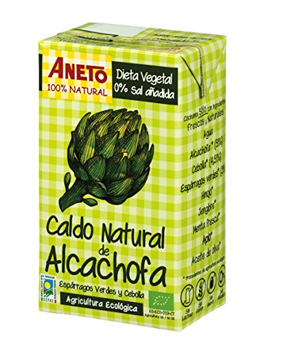 Aneto 100% Natural - Caldo de Alcachofa Ecológica - caja de 6 unidades de 1 litro