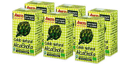 Aneto 100% Natural - Caldo de Alcachofa Ecológica - caja de 6 unidades de 1 litro