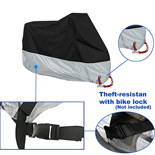 ANFTOP Funda para Moto 190T Cubierta 4XL Impermeable Agujeros de la Cerradura de Motocicleta Plateado y Negro Motorcycle Cover Talla XXXXL