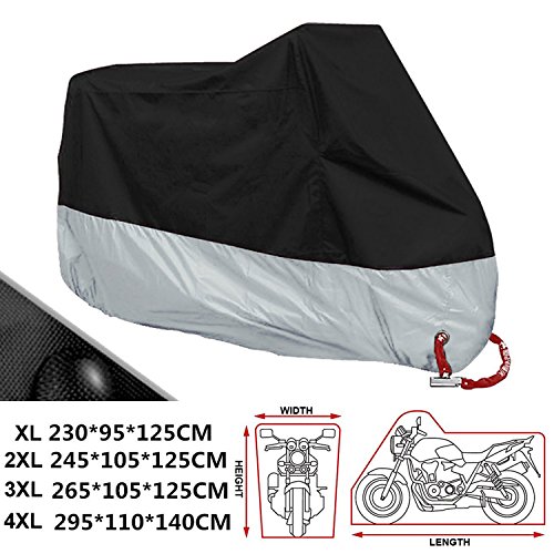 ANFTOP Funda para Moto 190T Cubierta 4XL Impermeable Agujeros de la Cerradura de Motocicleta Plateado y Negro Motorcycle Cover Talla XXXXL