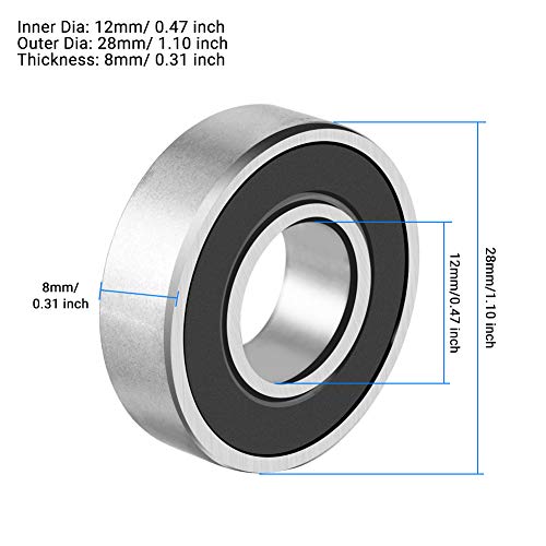 ANGGREK 10 Piezas Rodamientos de Bolas, Rodamiento 28x12x8, Rueda Bicicleta de Doble Sellado para Ranura Profunda, Cojinete de Bolas para Eje, Rígidos Rodamientos 6001 2rs Eje 12mm Lineales Axiales