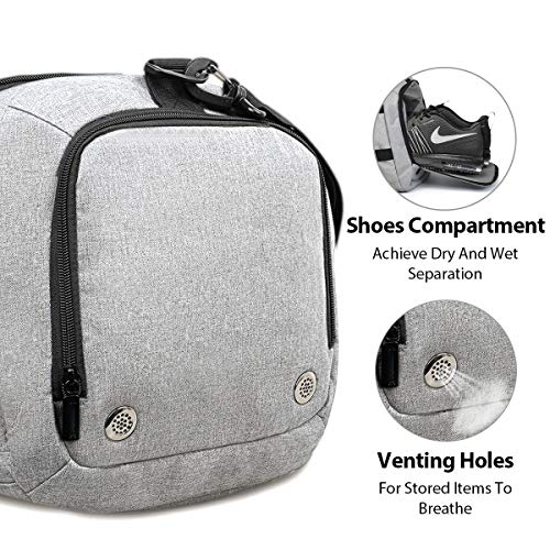 AngLink Bolsa De Deporte,Bolsa Gimnasio,Bolsa De Viaje Impermeable Y Ligera Adecuada para Deportes Entrenamiento,Yoga,Fitness,Vacaciones,40L,Gris