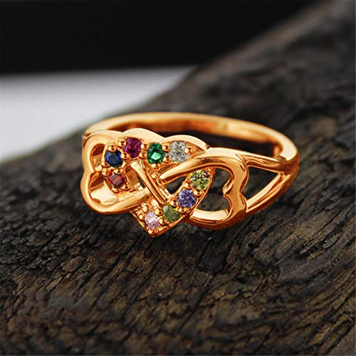 Anillo De Lazo De Corazón Con Piedra De Nacimiento Personalizado 1-9 Mensaje De Amor Grabado Anillo Familiar Único Día De San Valentín Día De La Madre Cumpleaños Ideal(Oro-17,5)