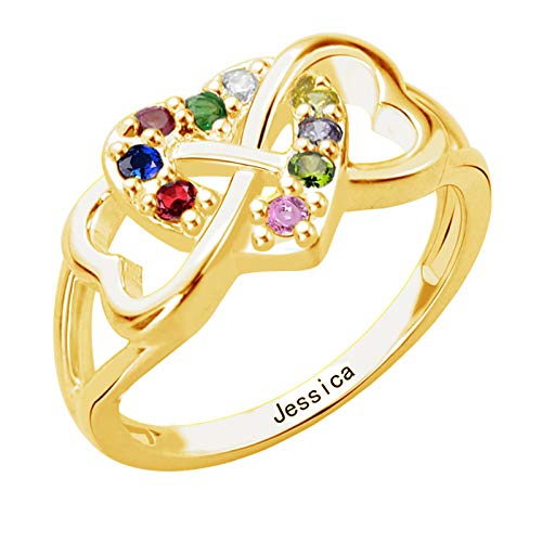 Anillo De Lazo De Corazón Con Piedra De Nacimiento Personalizado 1-9 Mensaje De Amor Grabado Anillo Familiar Único Día De San Valentín Día De La Madre Cumpleaños Ideal(Oro-17,5)