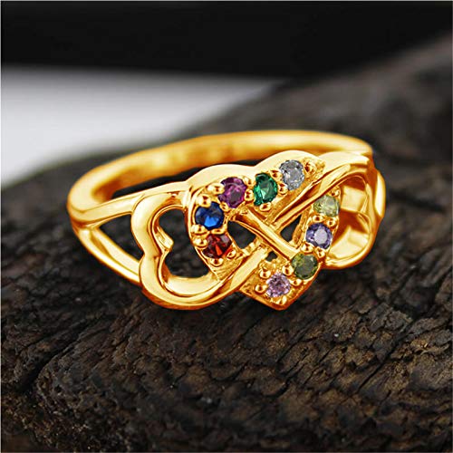 Anillo De Lazo De Corazón Con Piedra De Nacimiento Personalizado 1-9 Mensaje De Amor Grabado Anillo Familiar Único Día De San Valentín Día De La Madre Cumpleaños Ideal(Oro-17,5)